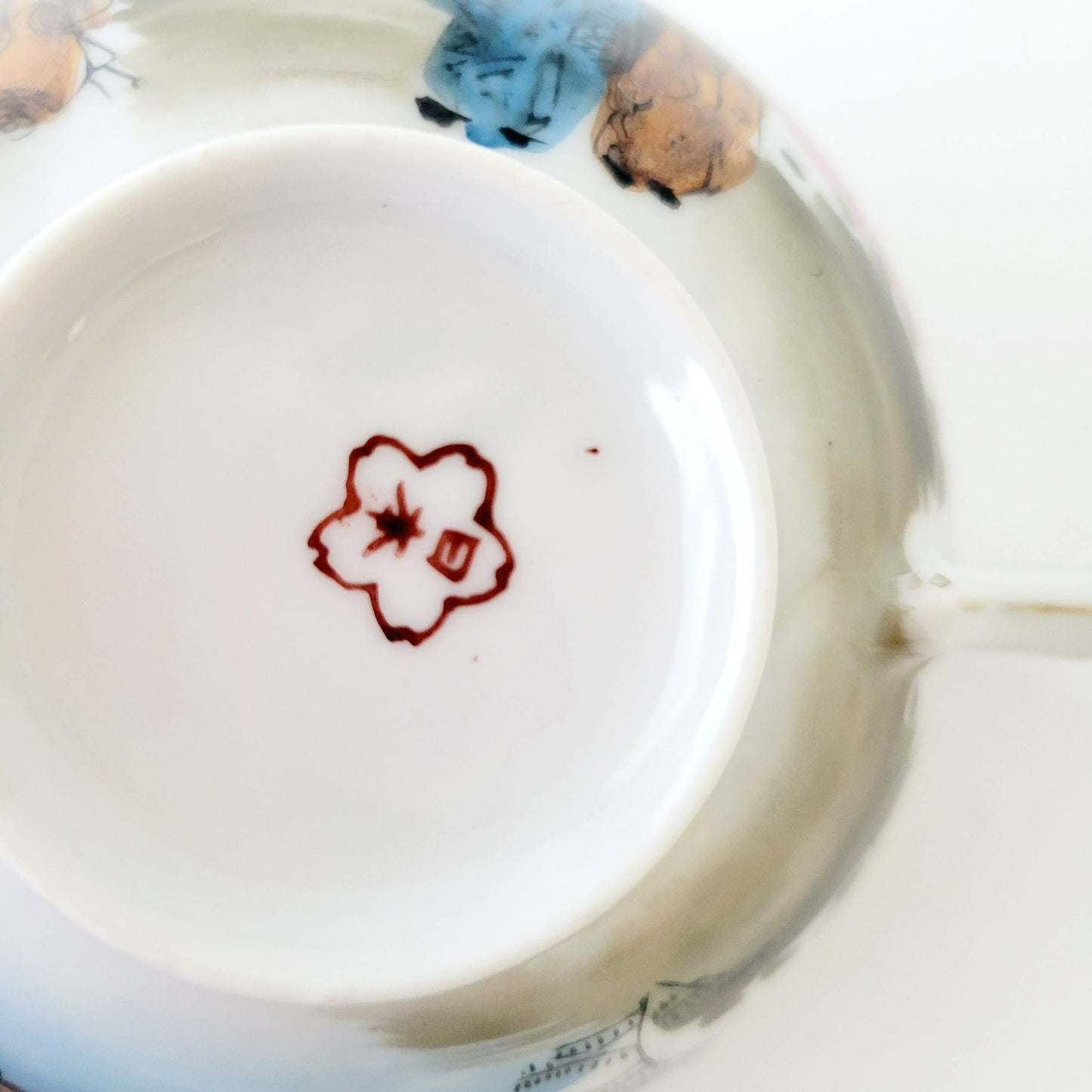 Japanese Kutani Geisha Girls Teacup, Saucer & Plates, Set of 4, Hand Painted Porcelain
