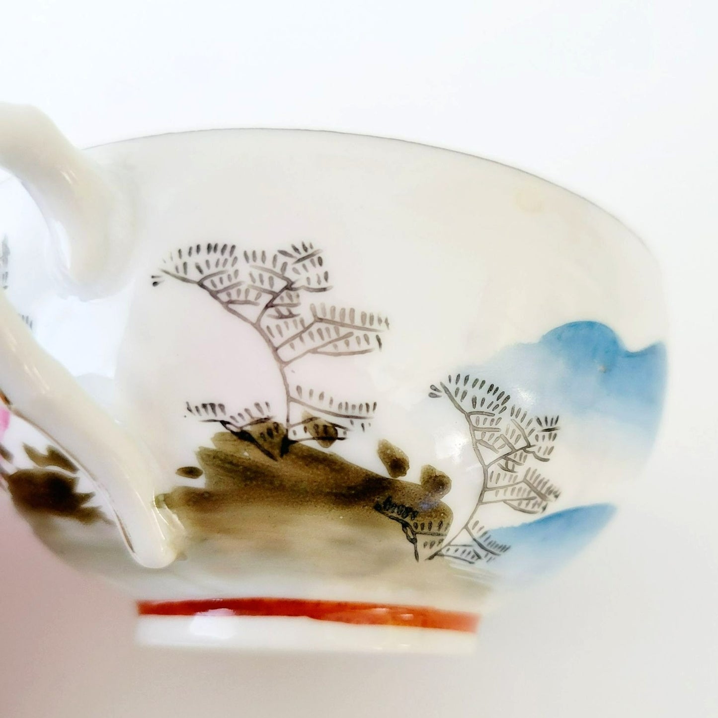 Japanese Kutani Geisha Girls Teacup, Saucer & Plates, Set of 4, Hand Painted Porcelain