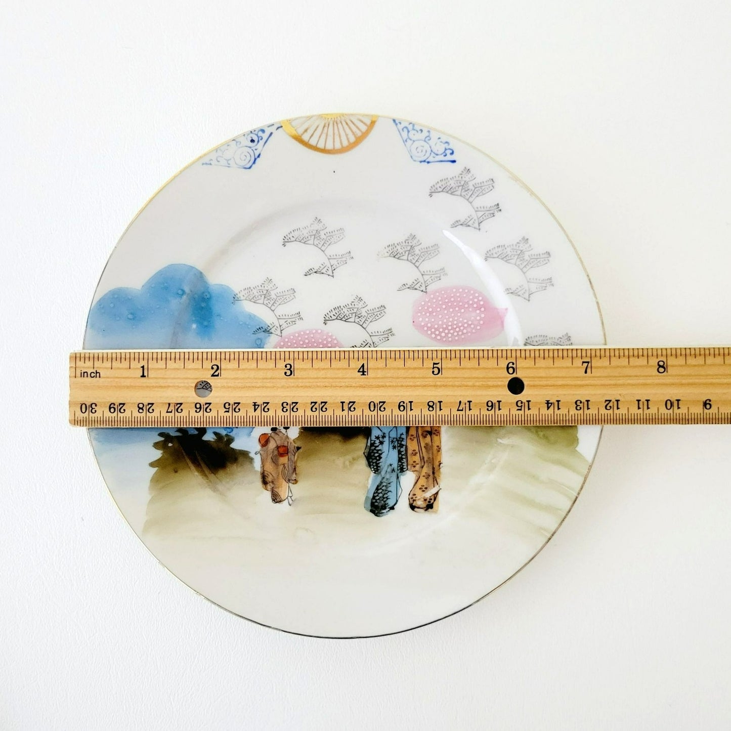 Japanese Kutani Geisha Girls Teacup, Saucer & Plates, Set of 4, Hand Painted Porcelain
