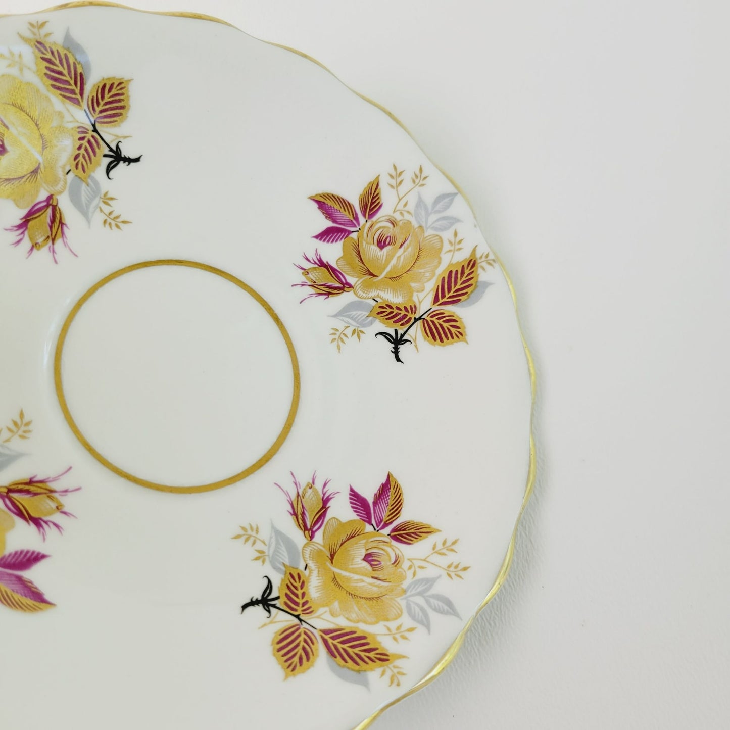 Rosina Heavy Gold Floral Rose Teacup & Saucer, c.1960 England