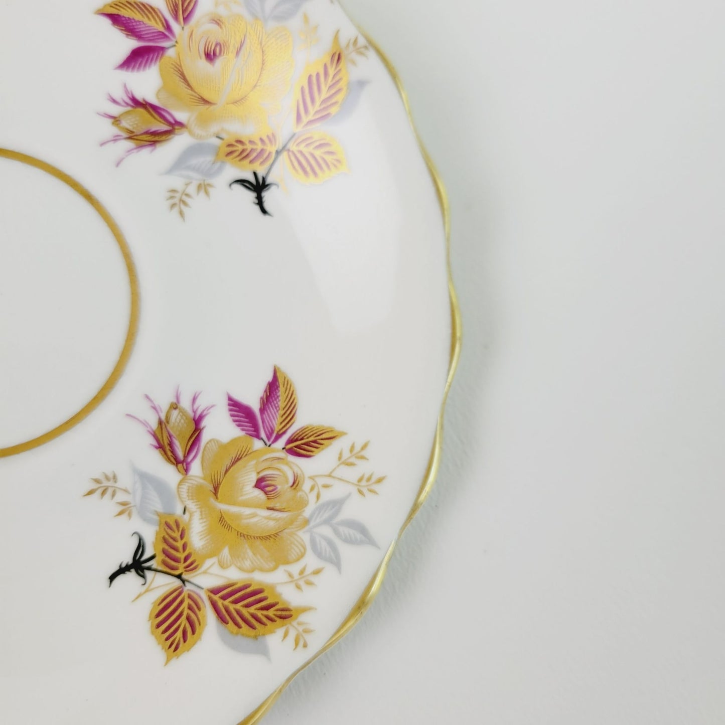 Rosina Heavy Gold Floral Rose Teacup & Saucer, c.1960 England