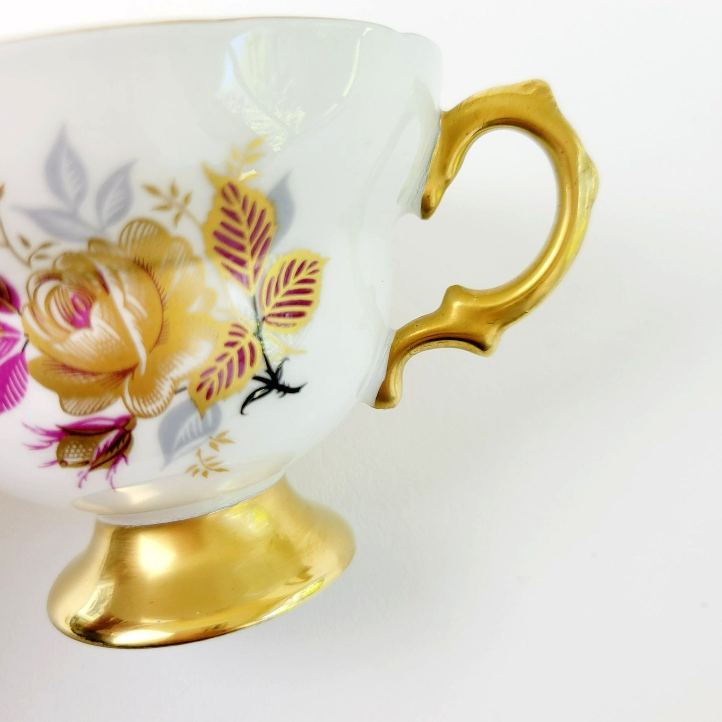 Rosina Heavy Gold Floral Rose Teacup & Saucer, c.1960 England