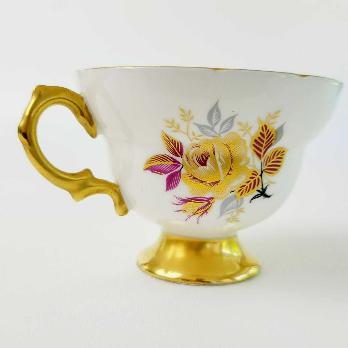 Rosina Heavy Gold Floral Rose Teacup & Saucer, c.1960 England