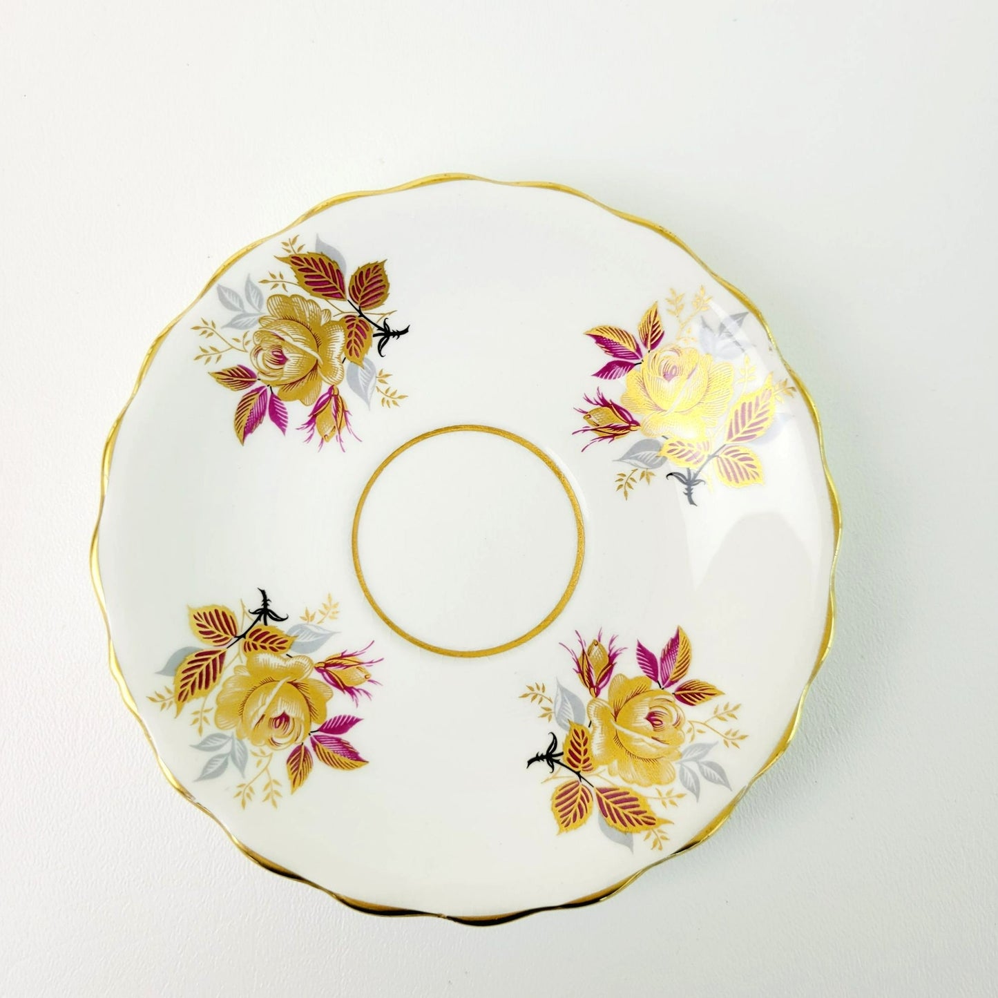 Rosina Heavy Gold Floral Rose Teacup & Saucer, c.1960 England