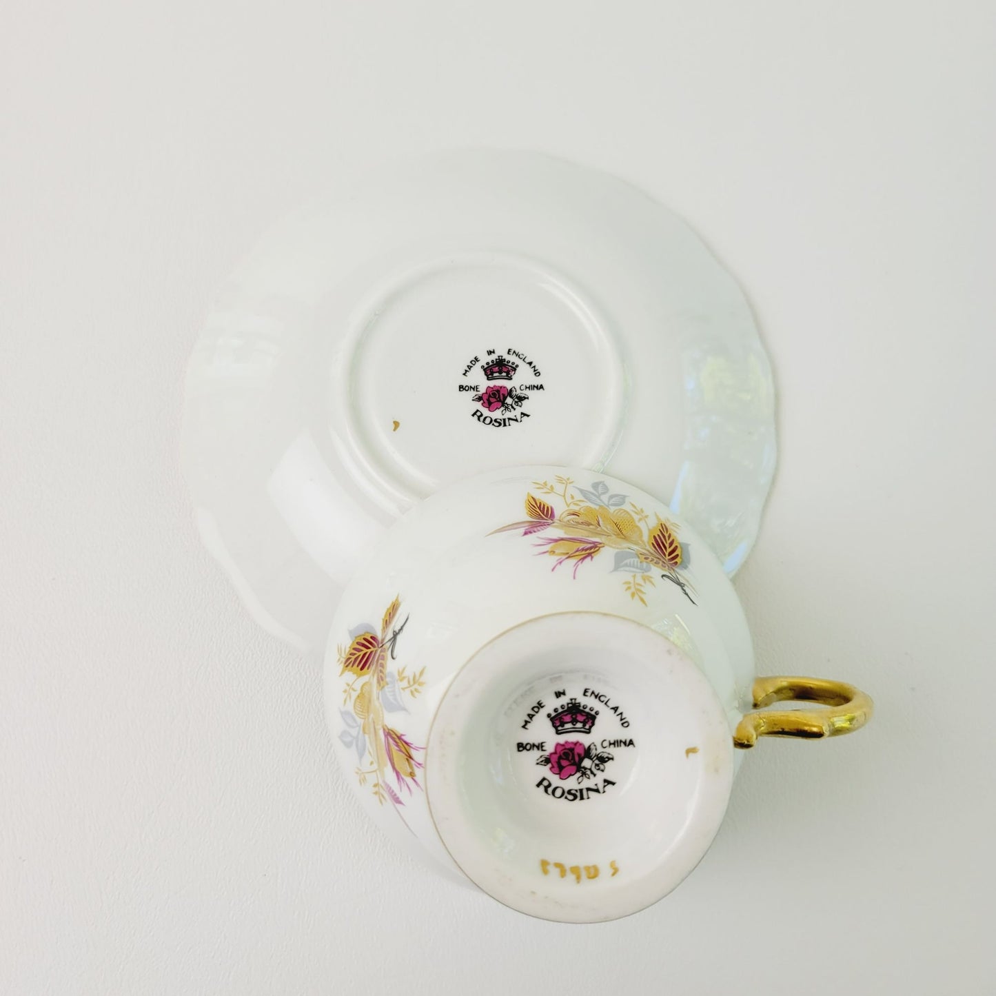 Rosina Heavy Gold Floral Rose Teacup & Saucer, c.1960 England