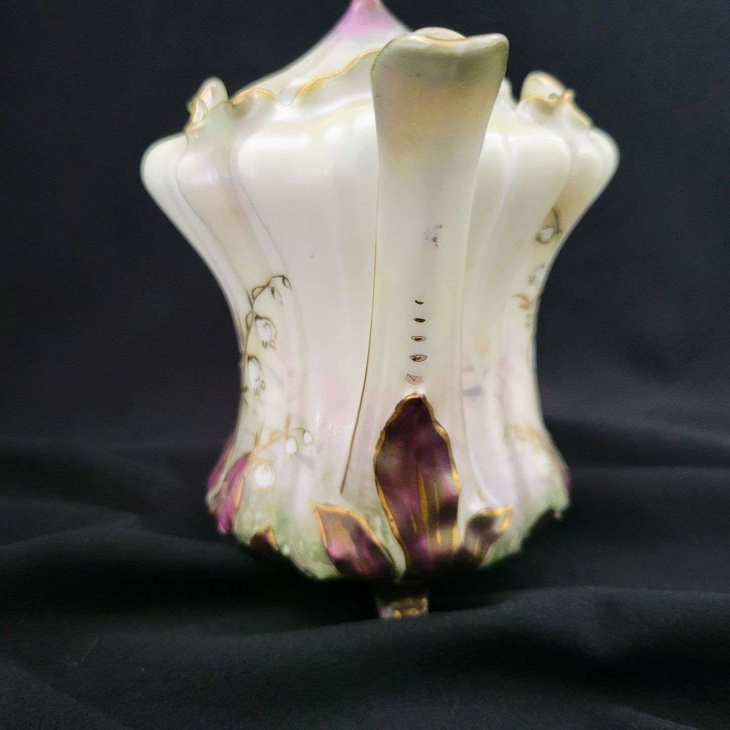 Rare Vintage RS Prussia Lily of the Valley Teapot Hand Painted on Satin Smooth Finish, Gold Accents