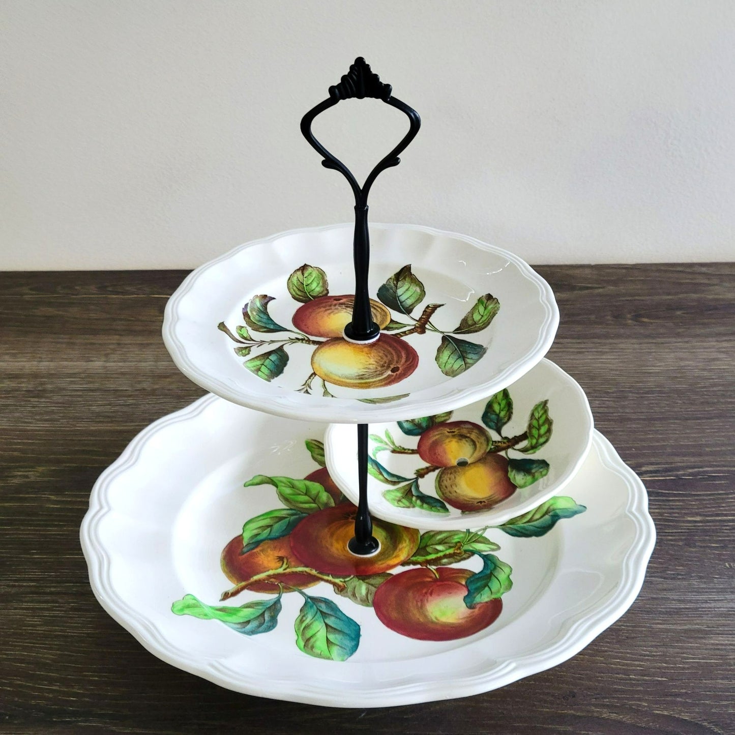 Mismatched 3 Tiered Dessert Stand, Made from Spode Apple Dishes