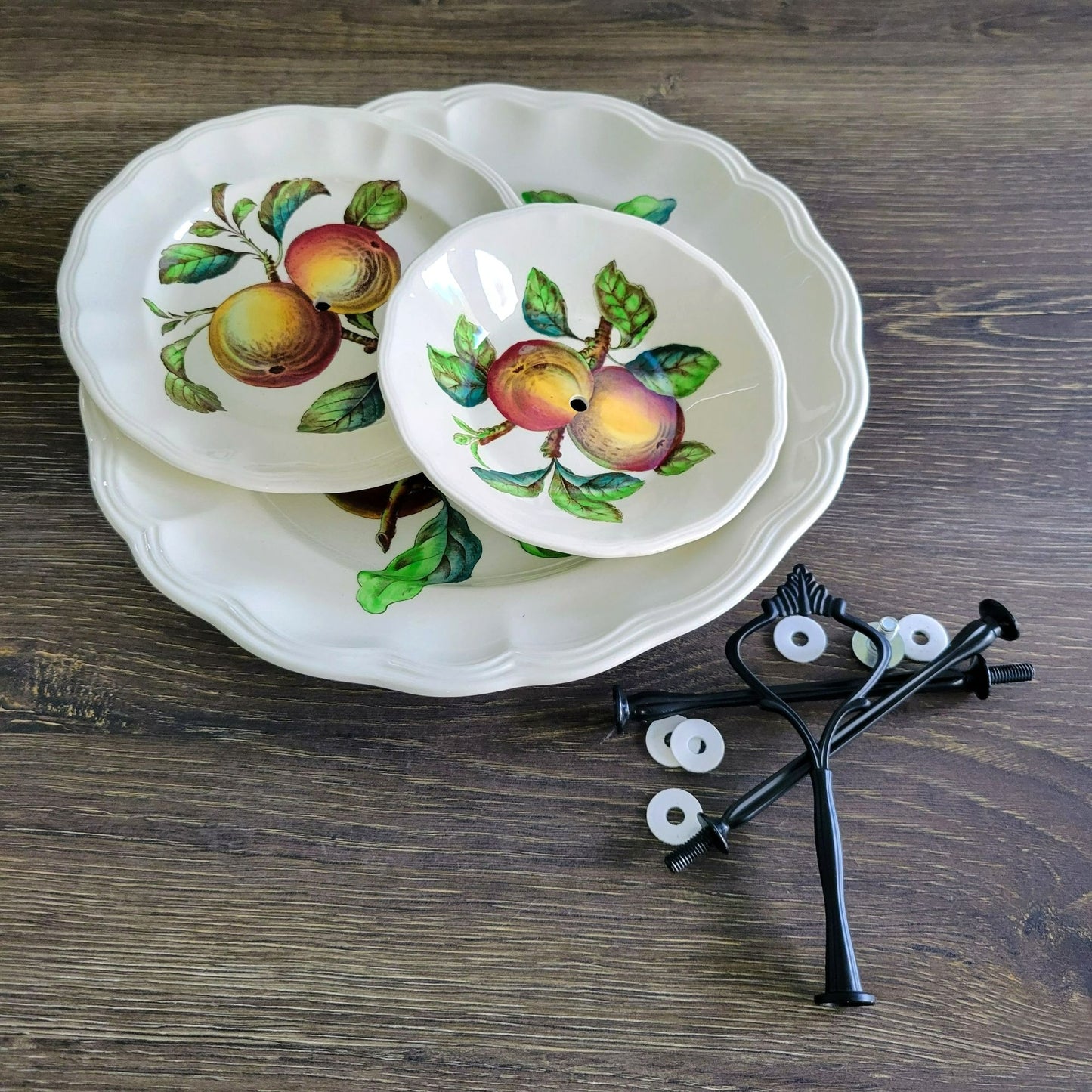 Mismatched 3 Tiered Dessert Stand, Made from Spode Apple Dishes
