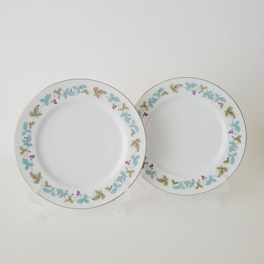 Vintage Blue & Green Leaf Dinner Plate Set of 2, Japan c. 1970s