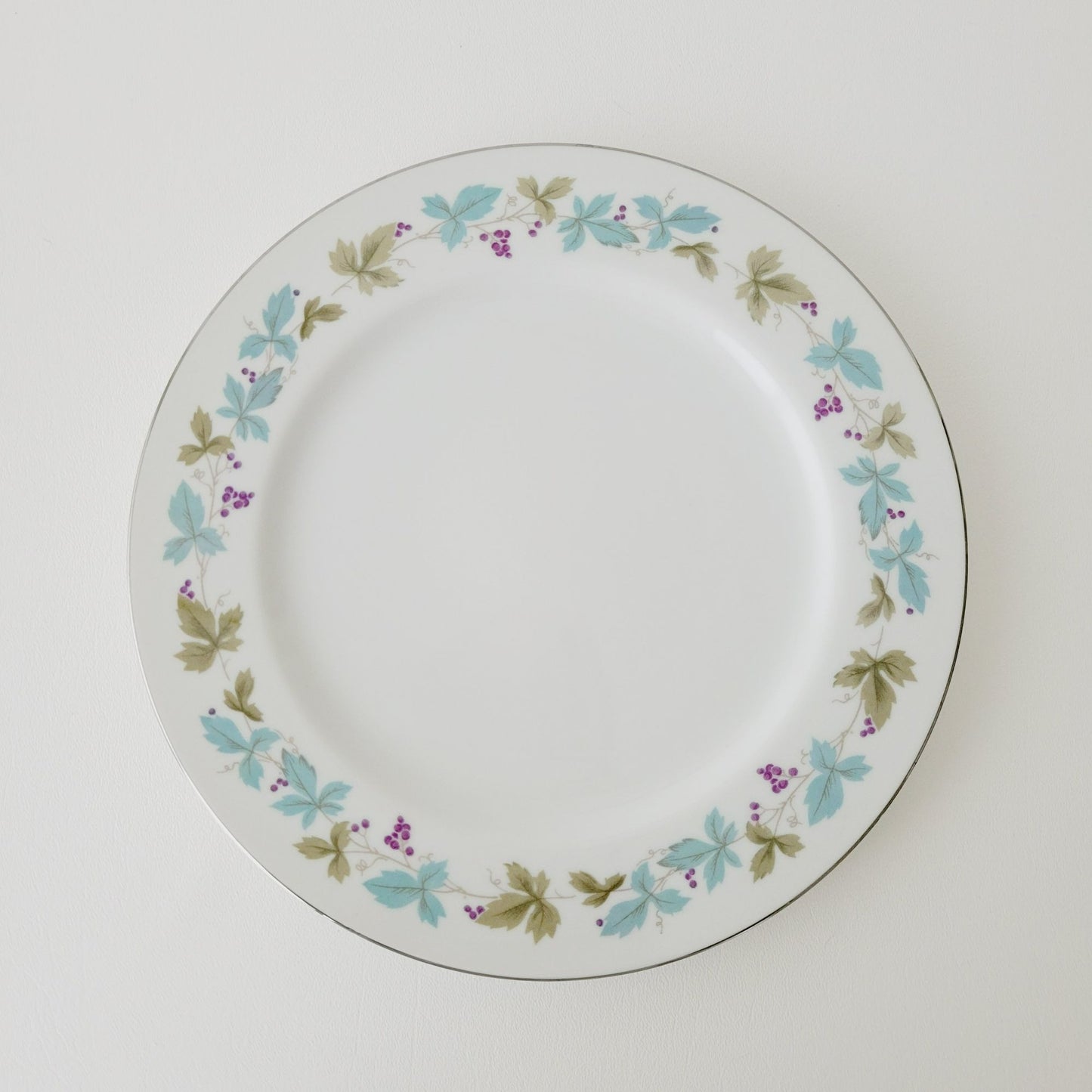 Vintage Blue & Green Leaf Dinner Plate Set of 2, Japan c. 1970s