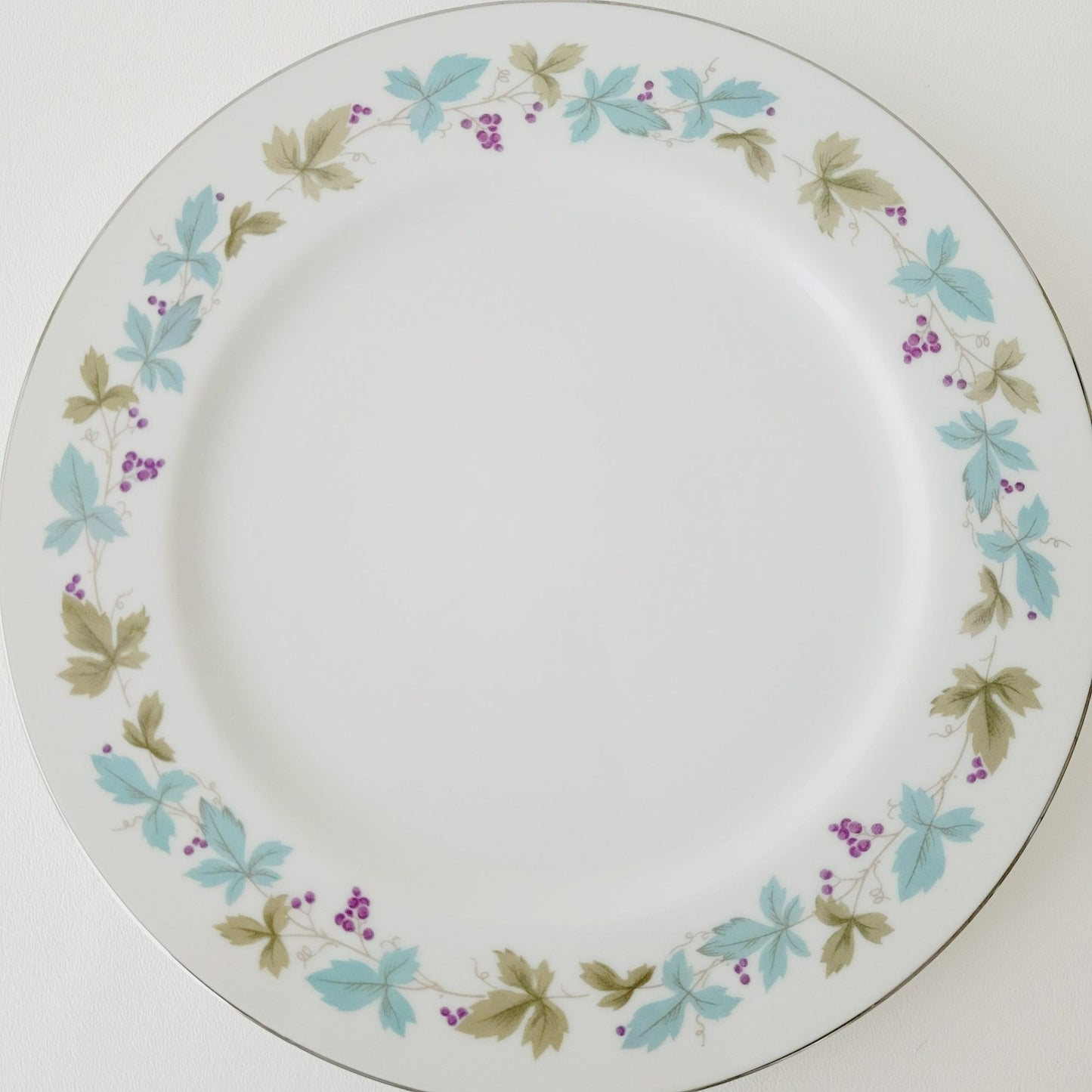 Vintage Blue & Green Leaf Dinner Plate Set of 2, Japan c. 1970s