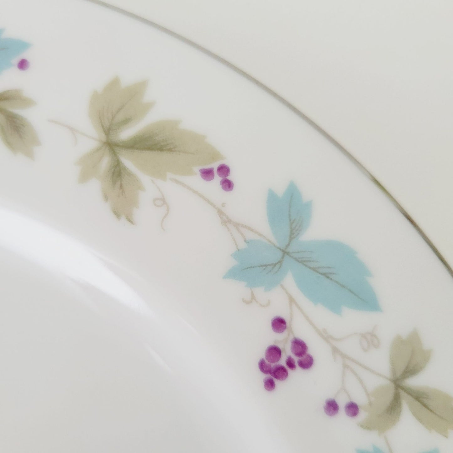 Vintage Blue & Green Leaf Dinner Plate Set of 2, Japan c. 1970s