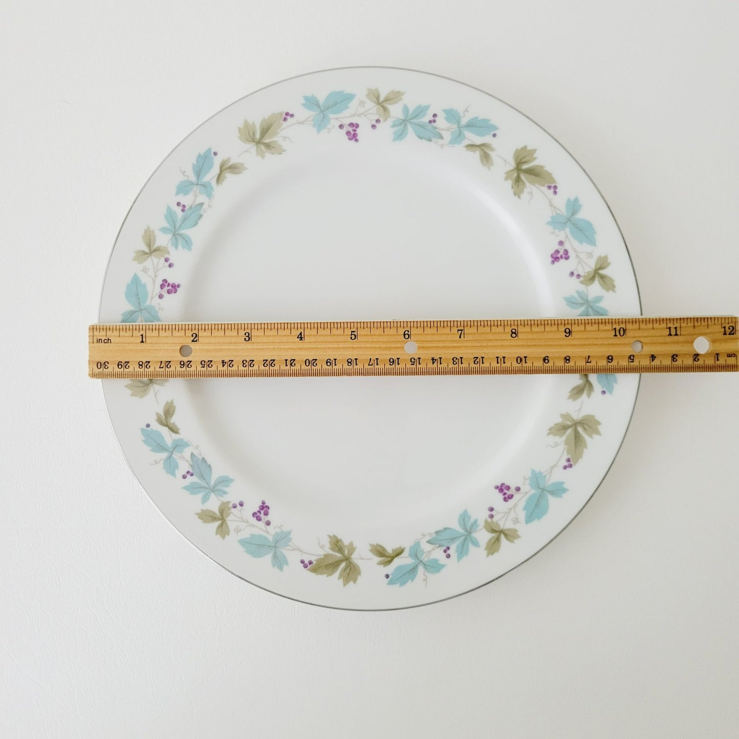 Vintage Blue & Green Leaf Dinner Plate Set of 2, Japan c. 1970s