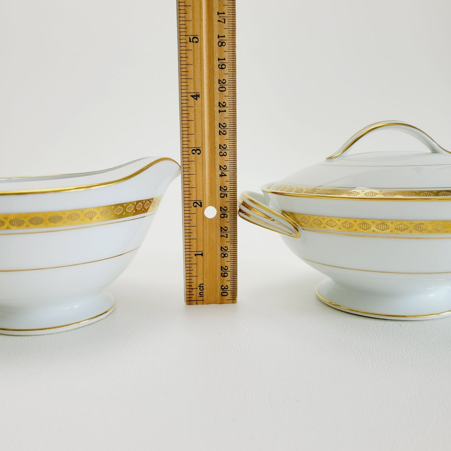 Noritake Richmond Creamer & Sugar Bowl, White Base Gold with Etched Band, Made in Japan