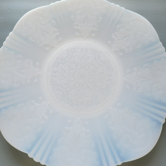 MacBeth-Evans White Opalescent Glass Chop Plate, c.1930-36 USA