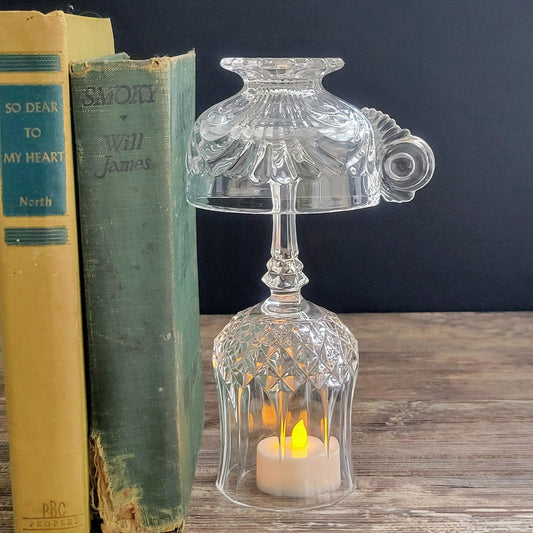 Flameless Candle Lamp, One of a Kind Handcrafted & Upcycled From Vintage Glassware