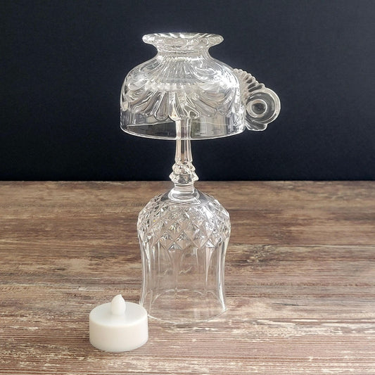 Flameless Candle Lamp, One of a Kind Handcrafted & Upcycled From Vintage Glassware