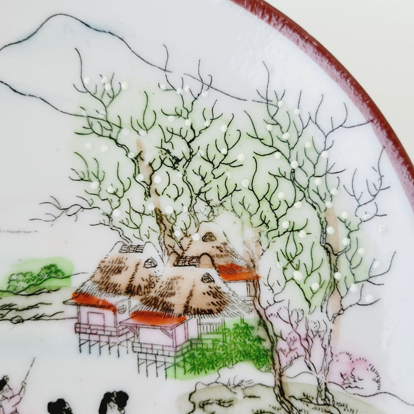 Nippon Kutani Landscape Teacup & Saucers, Hand Painted Japanese Mountain Lake Scene