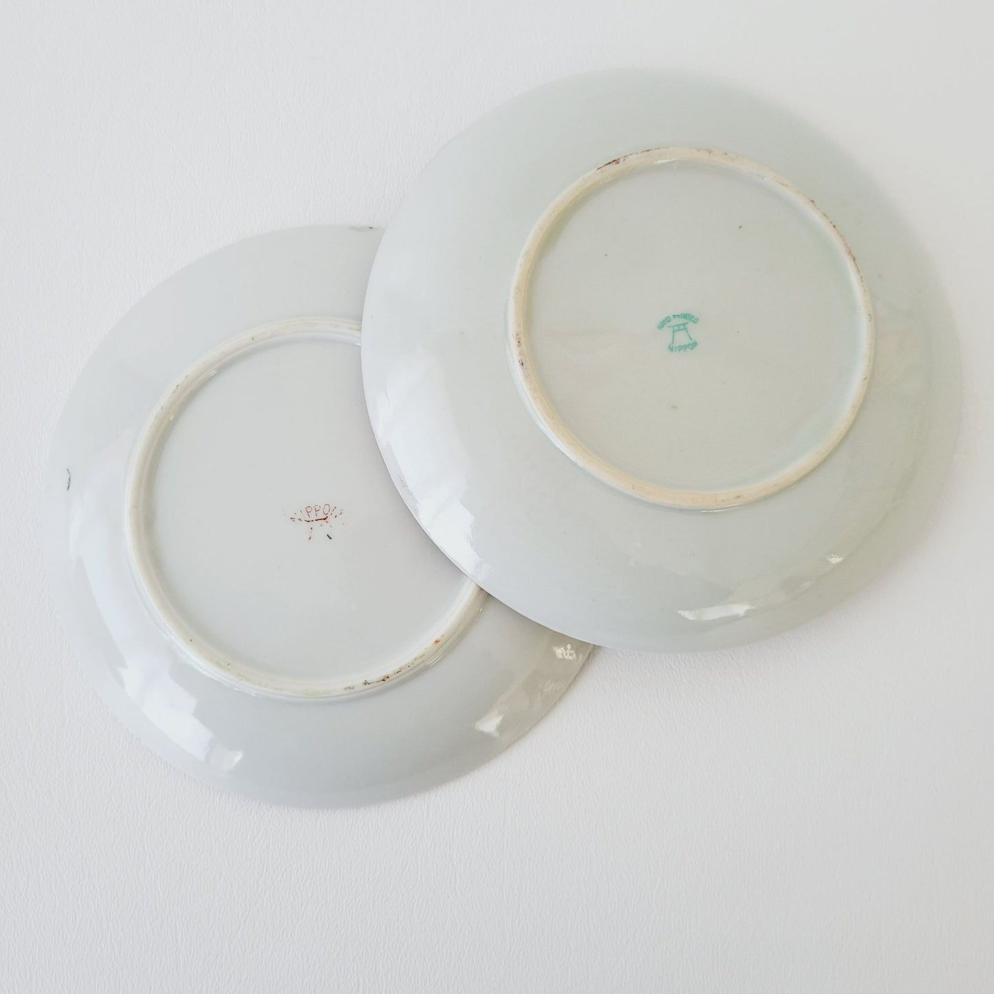 Nippon Kutani Landscape Teacup & Saucers, Hand Painted Japanese Mountain Lake Scene