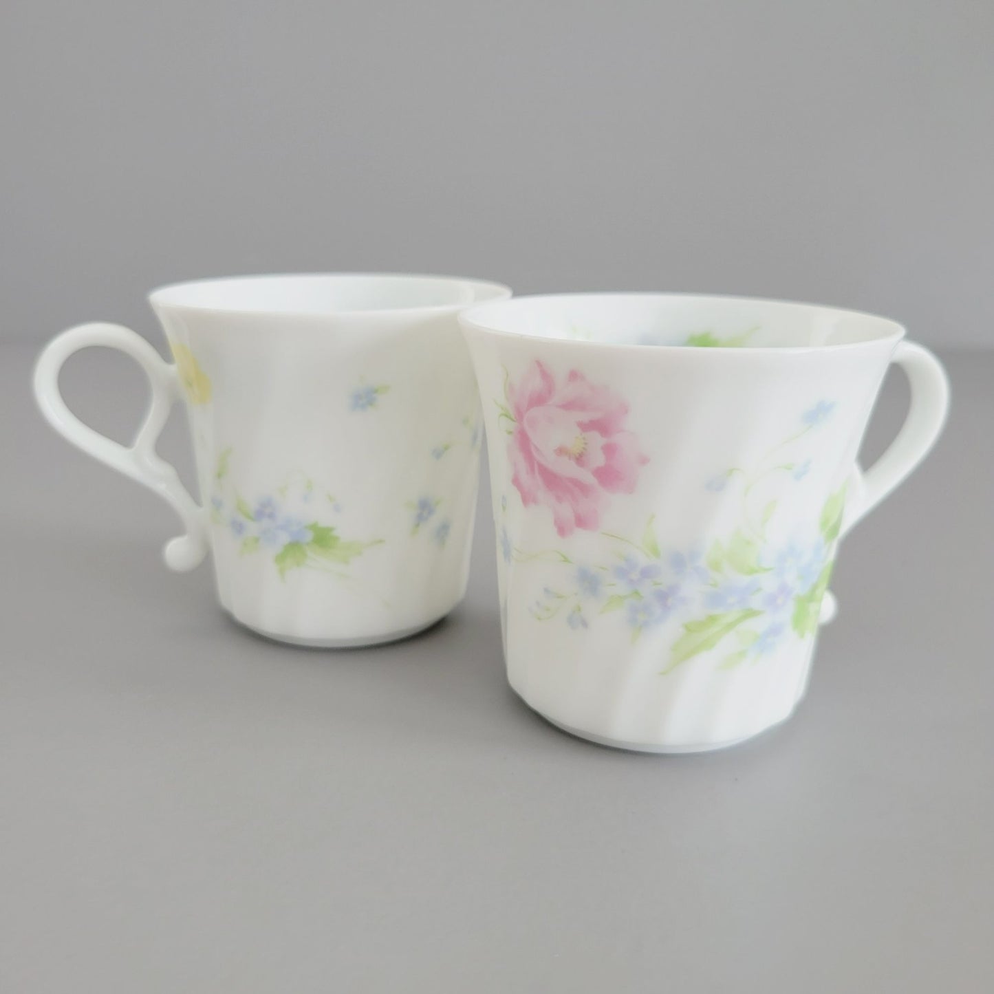 Vintage Shabby Chic Floral Swirl Teacup & Saucer, 2 Sets, Pastel Pink, Blue, Yellow Floral by Maple