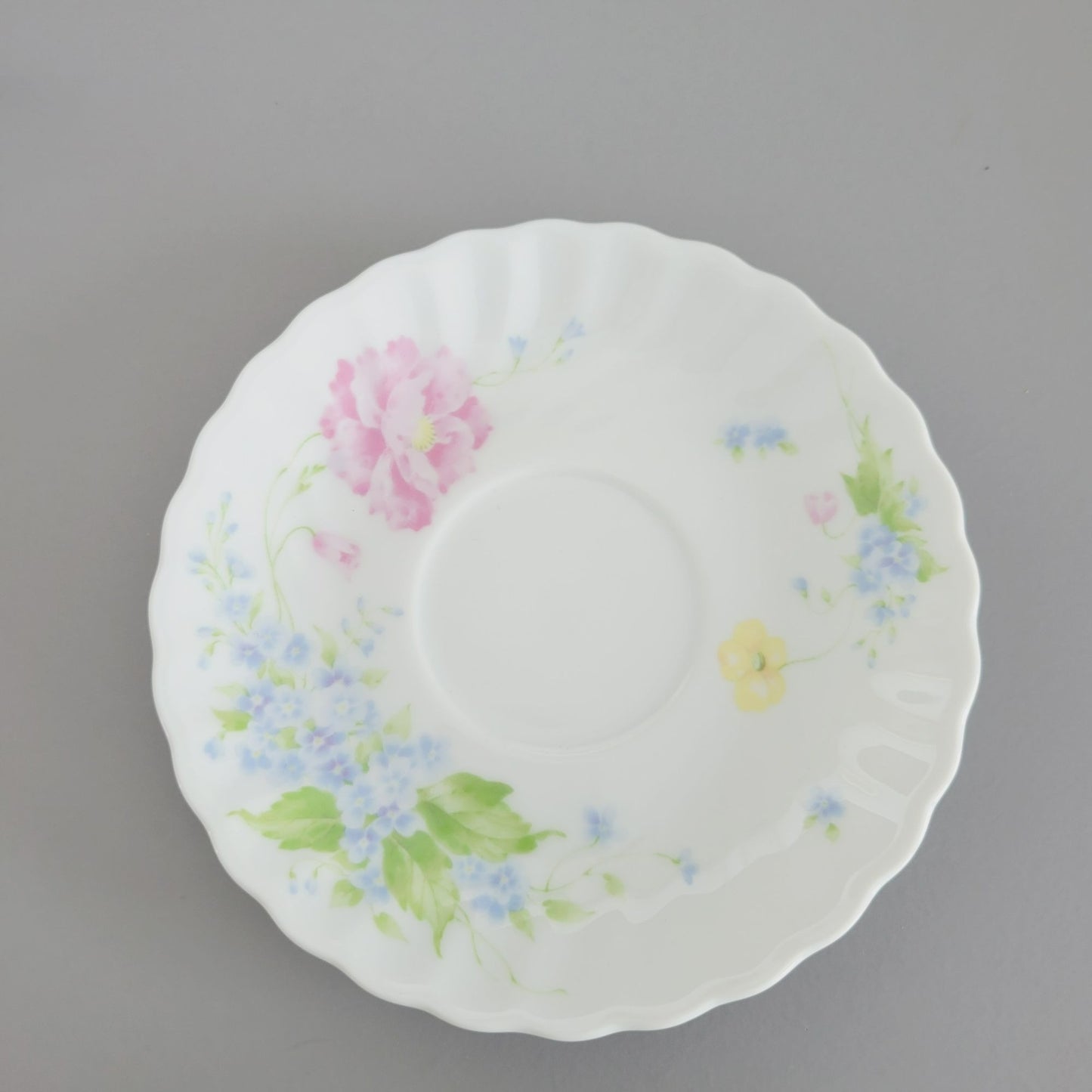 Vintage Shabby Chic Floral Swirl Teacup & Saucer, 2 Sets, Pastel Pink, Blue, Yellow Floral by Maple