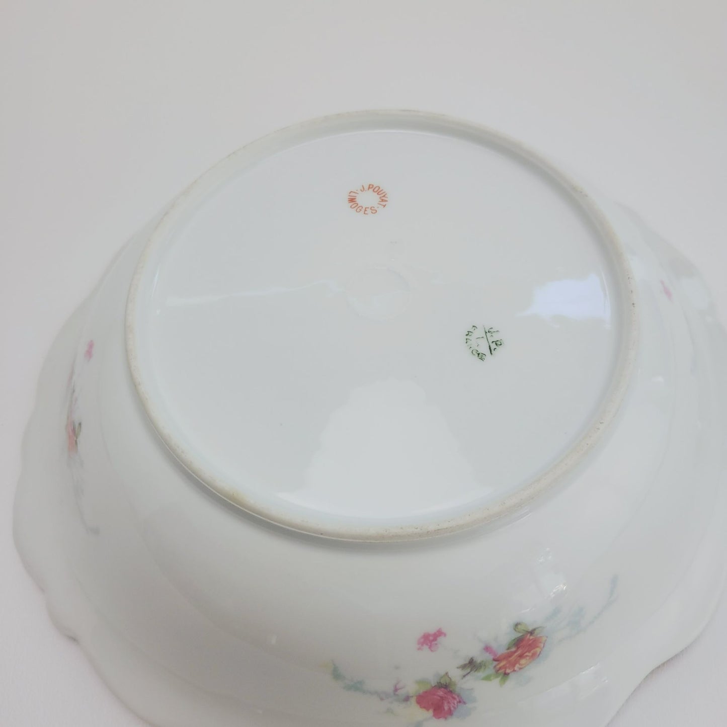 Antique Limoges Shabby Chic Floral Bowl, Heavy Gold Trim, Embossed Edging, Hand Painted Pink Roses, c1890-1902 France by Jean Pouyat