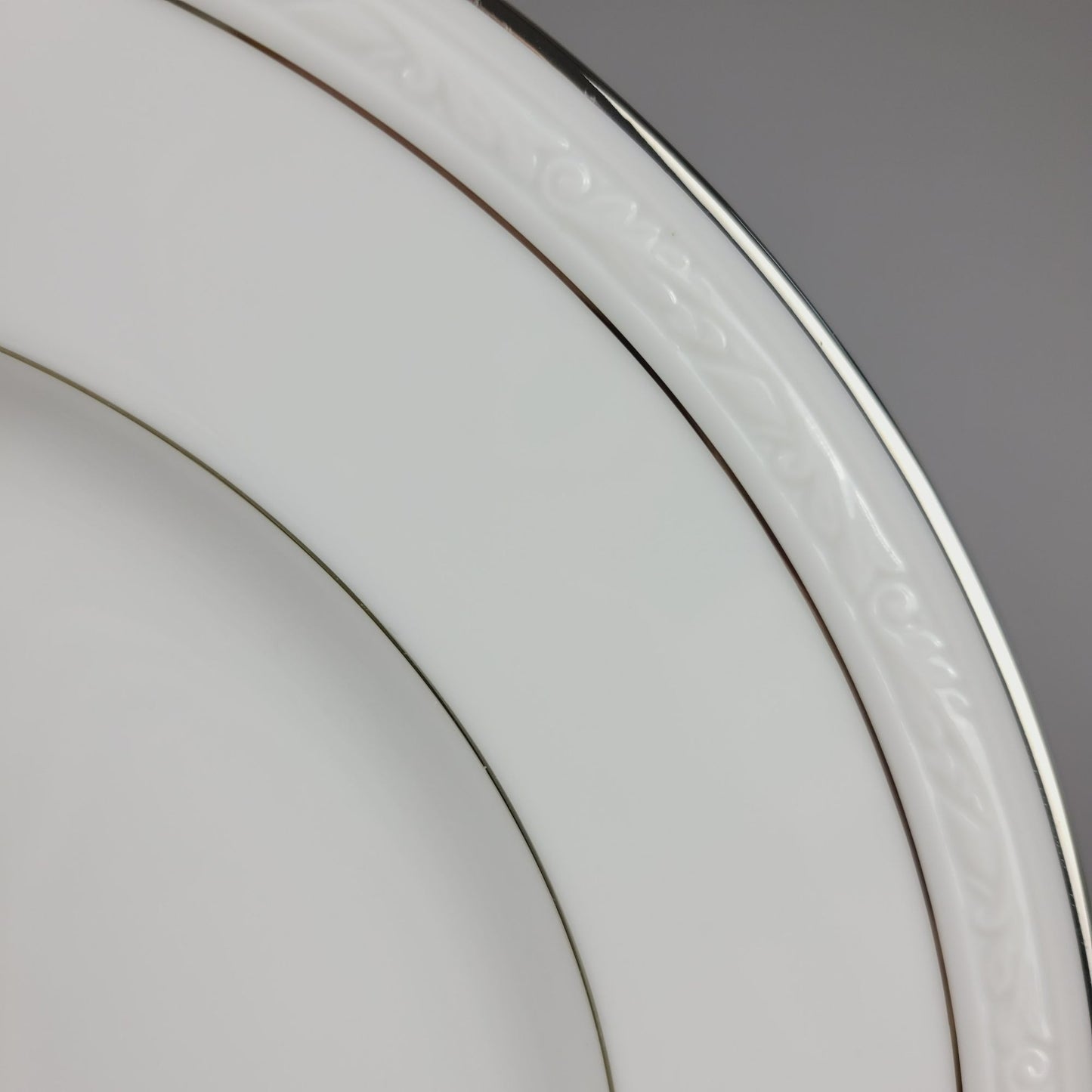 Noritake Stoneleigh Salad Plate, Embossed Scroll Band & Platinum Rings