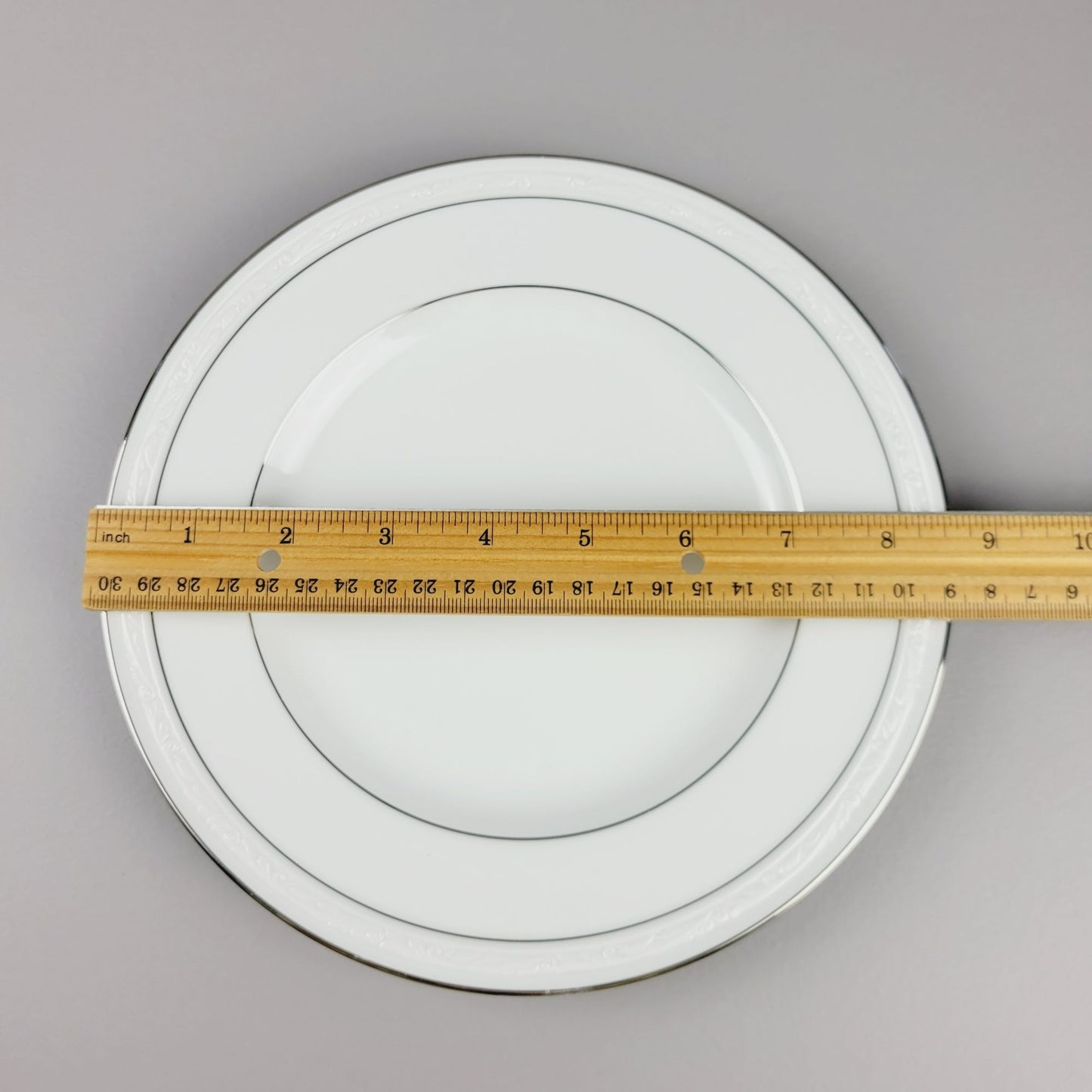 Noritake Stoneleigh Salad Plate, Embossed Scroll Band & Platinum Rings
