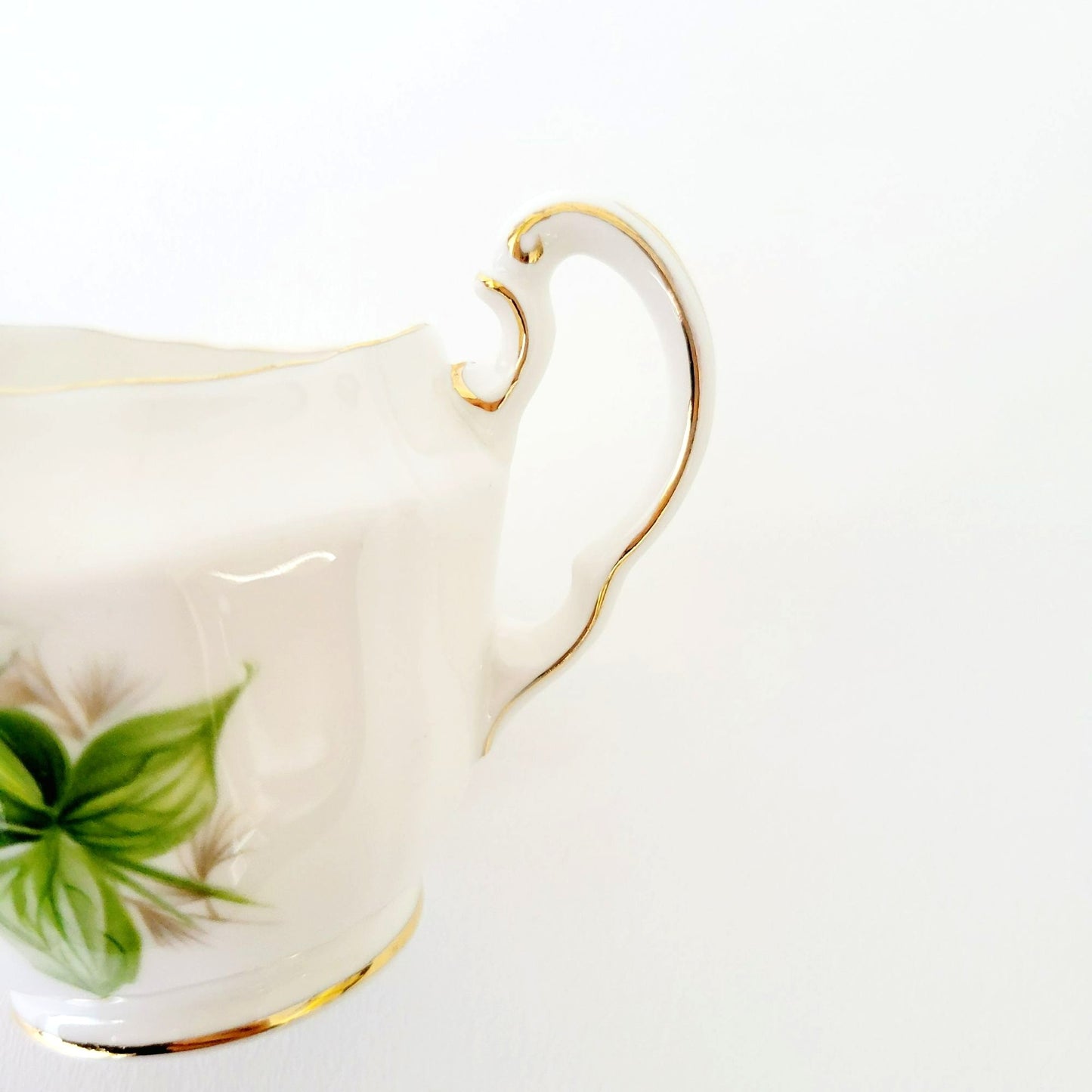 Royal Adderley Trillium Creamer, Sugar Bowl & Tray Petite Set, White and Green Floral, England