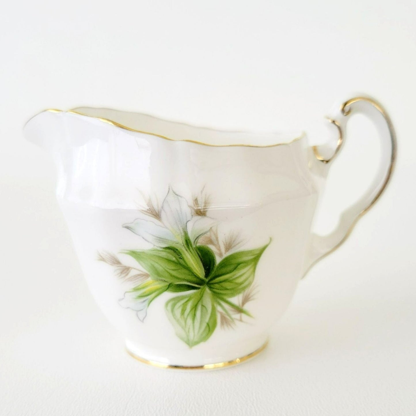 Royal Adderley Trillium Creamer, Sugar Bowl & Tray Petite Set, White and Green Floral, England
