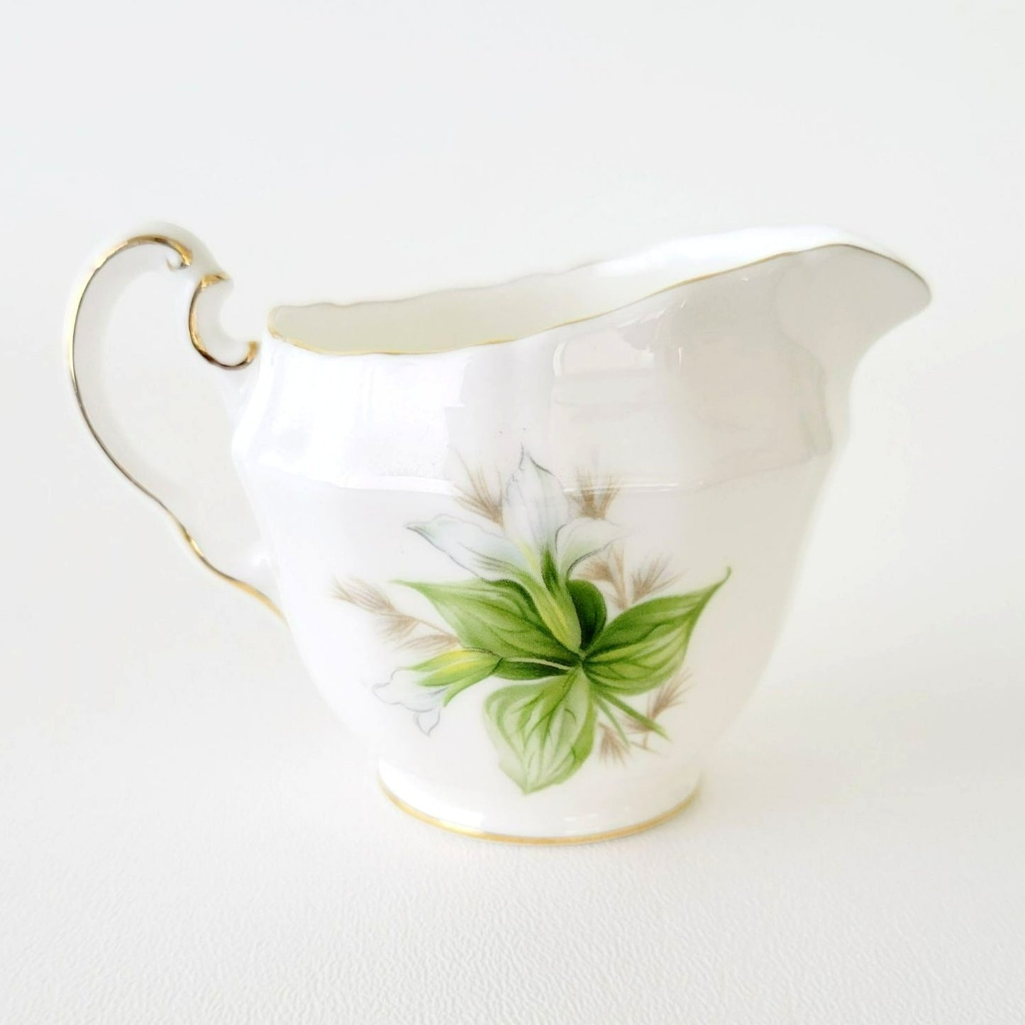 Royal Adderley Trillium Creamer, Sugar Bowl & Tray Petite Set, White and Green Floral, England
