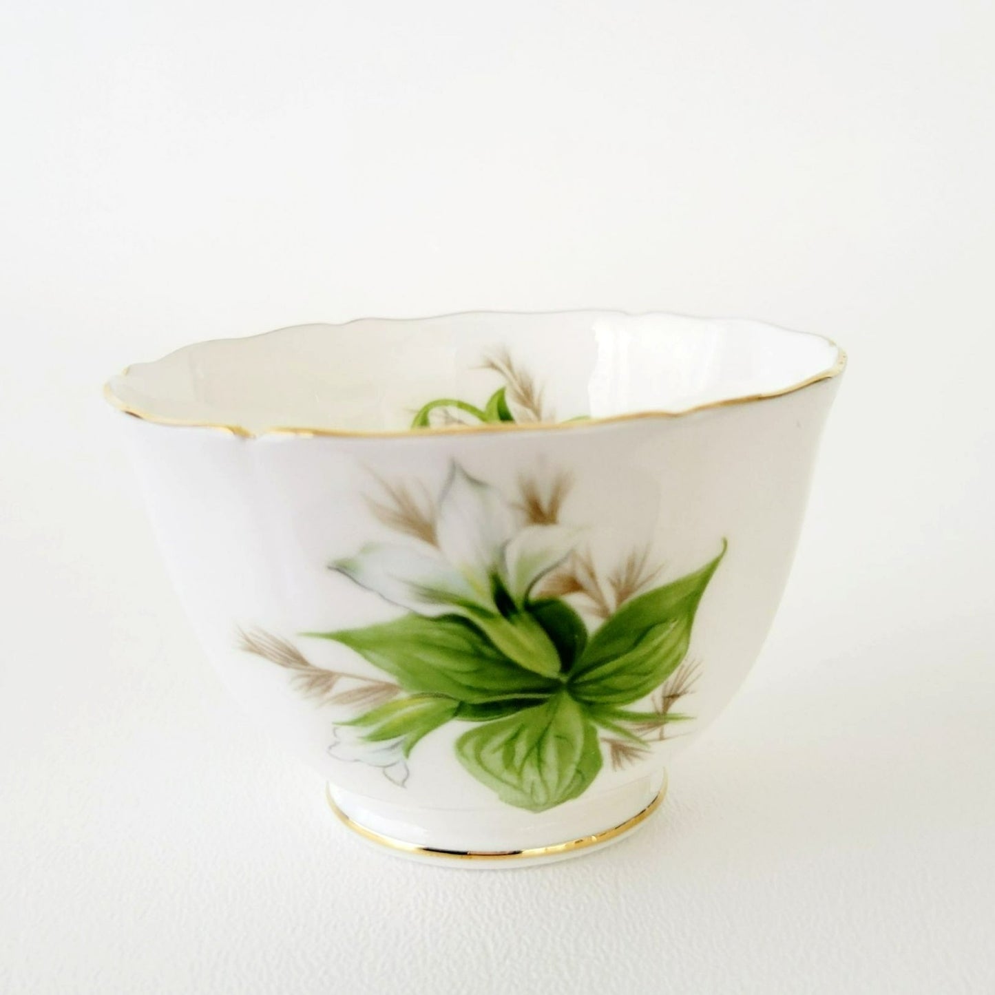 Royal Adderley Trillium Creamer, Sugar Bowl & Tray Petite Set, White and Green Floral, England