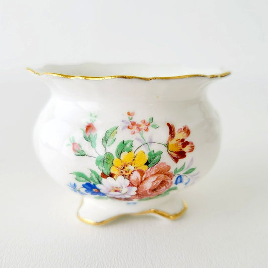 Aynsley Petite Creamer & Sugar Bowl, Multicolor Floral Bouquets, Gold Trim, Made in England