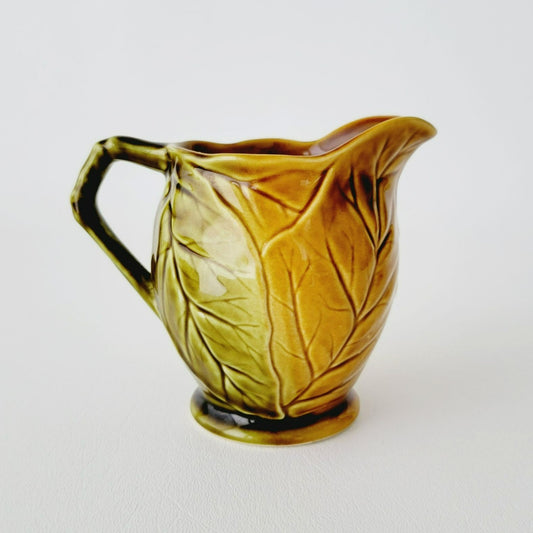 Royal Winton Grimwades Creamer, Brown & Green Glazed, Embossed Leaf Pattern, Made in England