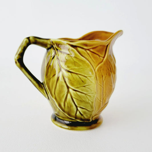 Royal Winton Grimwades Creamer, Brown & Green Glazed, Embossed Leaf Pattern, Made in England