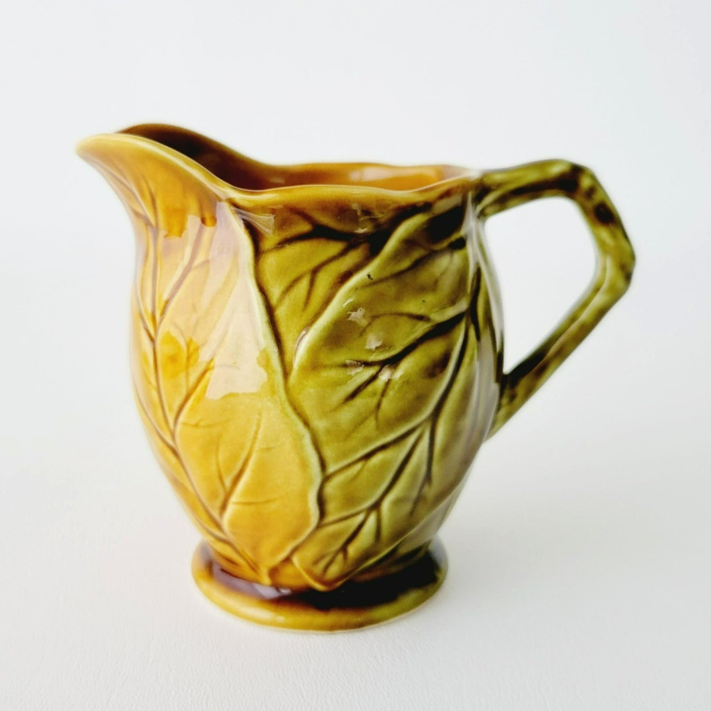 Royal Winton Grimwades Creamer, Brown & Green Glazed, Embossed Leaf Pattern, Made in England
