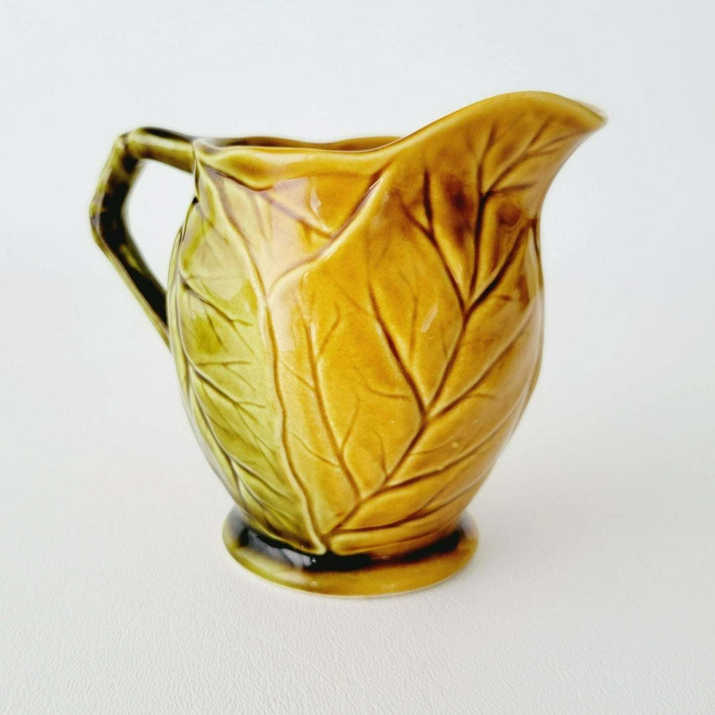 Royal Winton Grimwades Creamer, Brown & Green Glazed, Embossed Leaf Pattern, Made in England