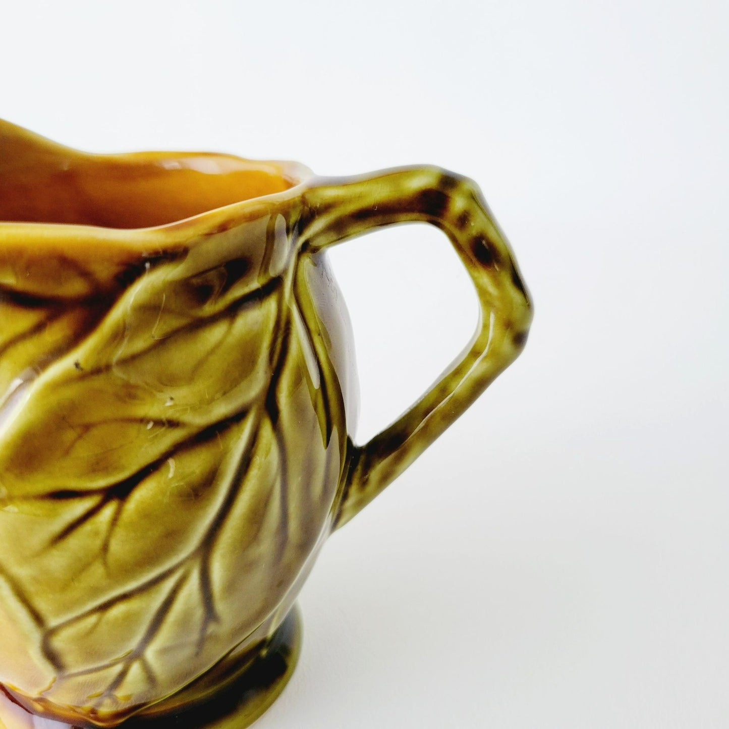 Royal Winton Grimwades Creamer, Brown & Green Glazed, Embossed Leaf Pattern, Made in England