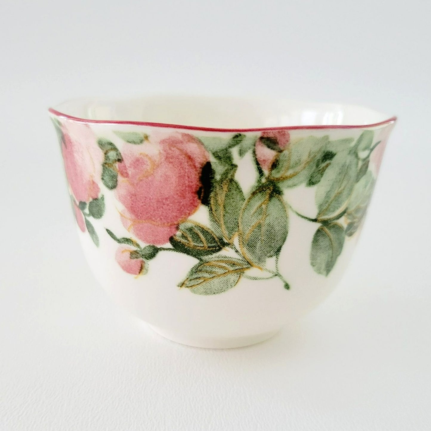 Nikko Precious Floral Tea Cup & Saucer, 2 Sets, Pink Poppies with Red Trim, Made in Japan