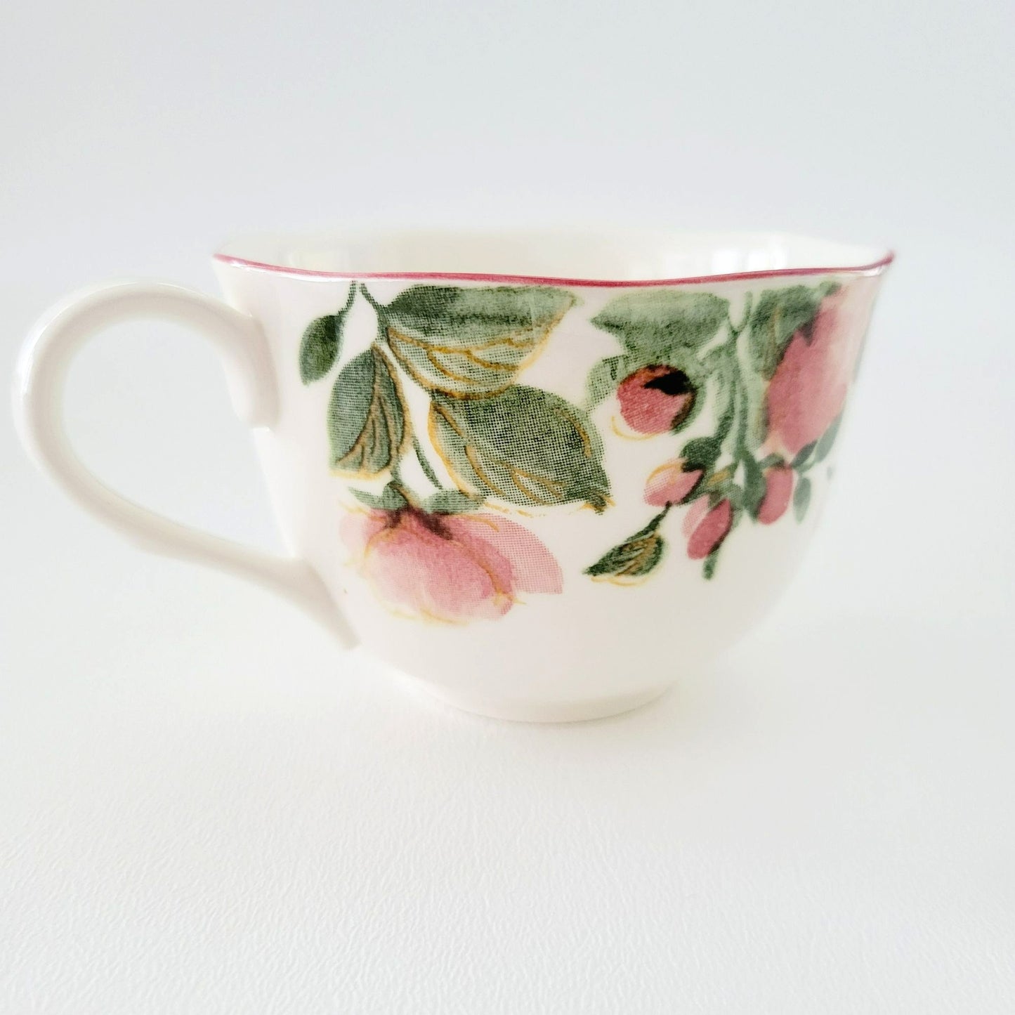 Nikko Precious Floral Tea Cup & Saucer, 2 Sets, Pink Poppies with Red Trim, Made in Japan