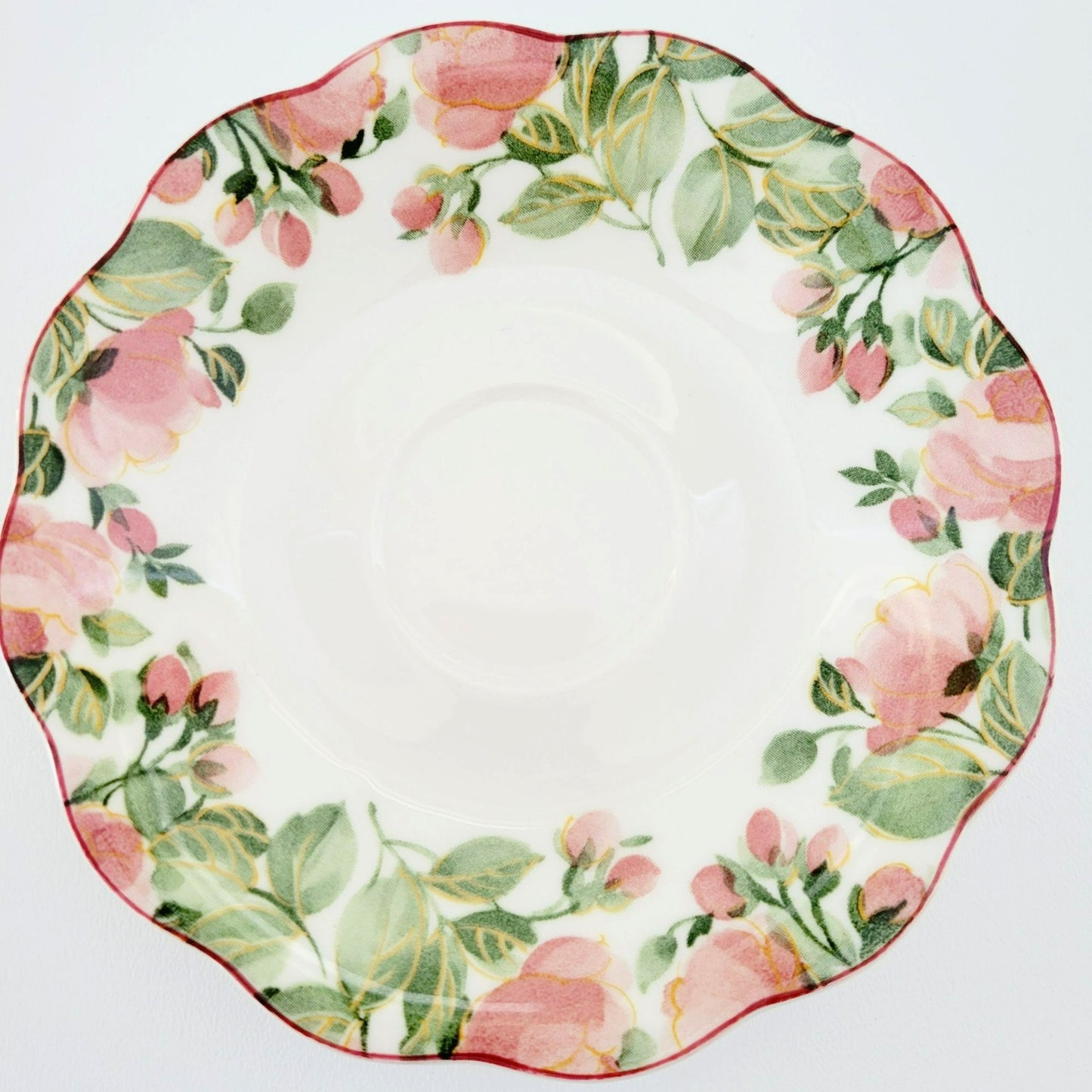 Nikko Precious Floral Tea Cup & Saucer, 2 Sets, Pink Poppies with Red Trim, Made in Japan