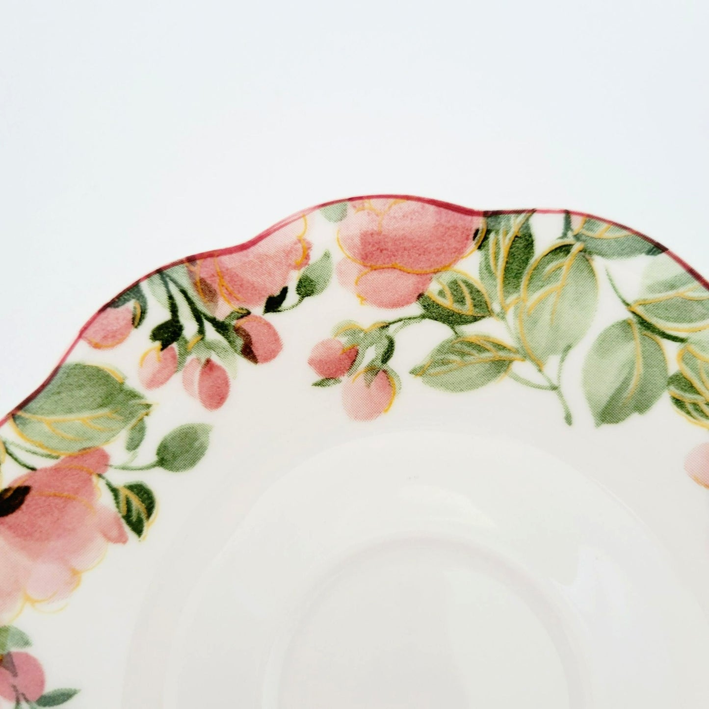 Nikko Precious Floral Tea Cup & Saucer, 2 Sets, Pink Poppies with Red Trim, Made in Japan