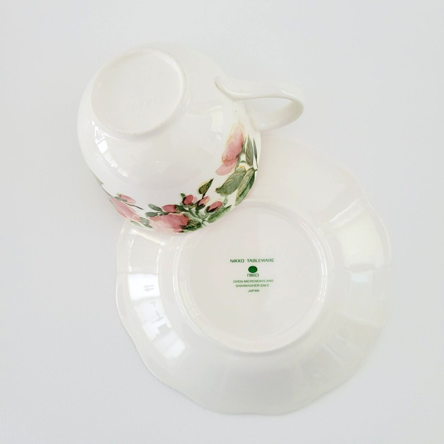 Nikko Precious Floral Tea Cup & Saucer, 2 Sets, Pink Poppies with Red Trim, Made in Japan
