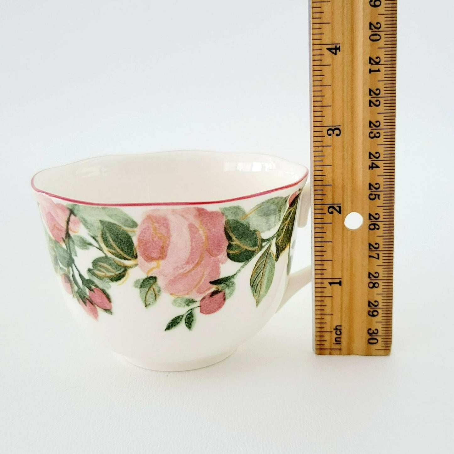 Nikko Precious Floral Tea Cup & Saucer, 2 Sets, Pink Poppies with Red Trim, Made in Japan