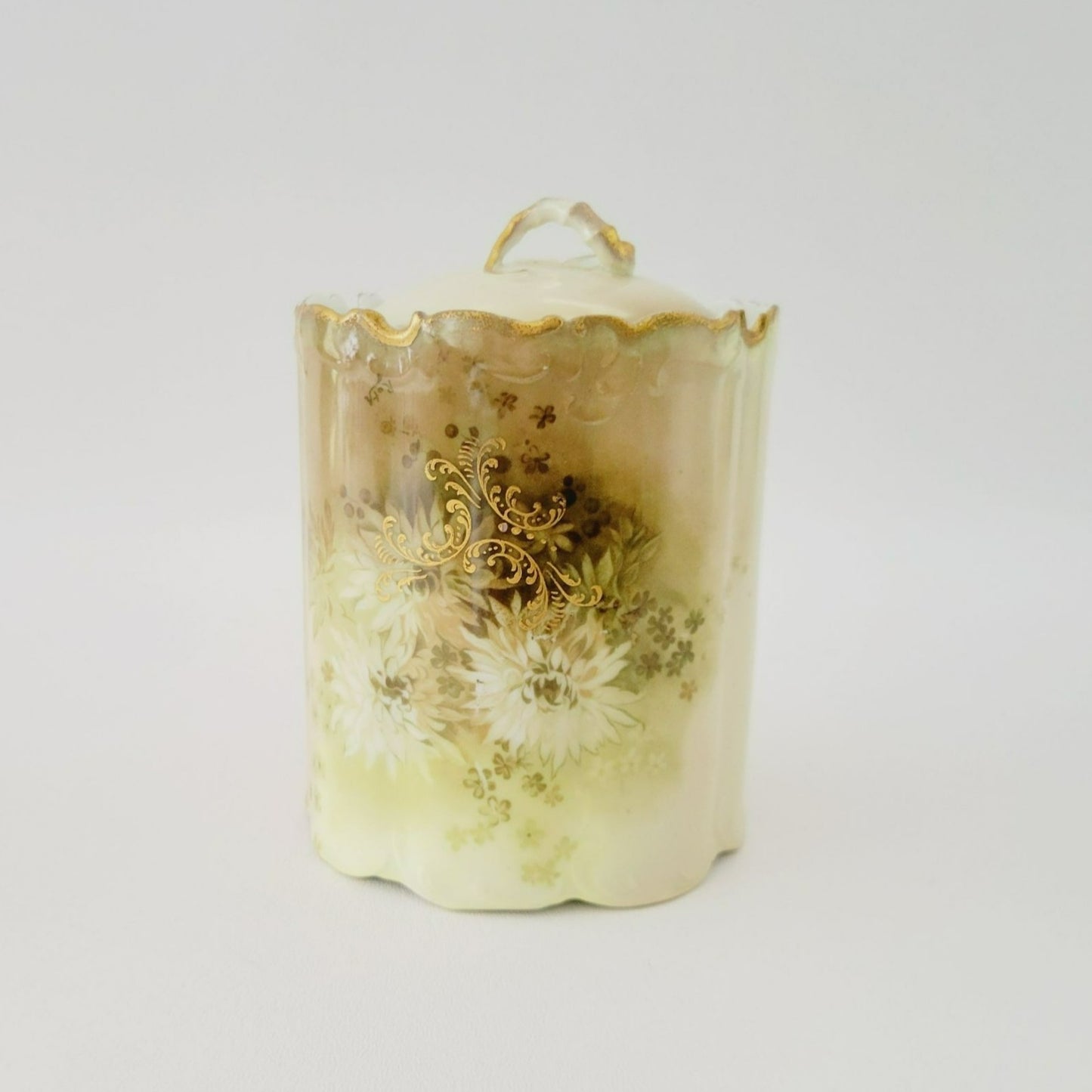 Antique Rosenthal Monbijou Brown & Green Floral Biscuit Cracker Jar c.1891-1906 Bavaria Germany