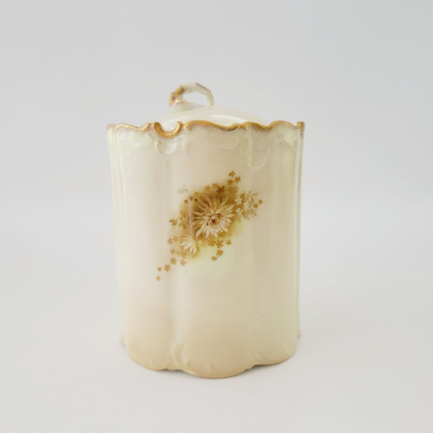 Antique Rosenthal Monbijou Brown & Green Floral Biscuit Cracker Jar c.1891-1906 Bavaria Germany