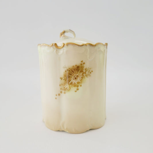 Antique  Rosenthal Monbijou Brown & Green Floral Biscuit Cracker Jar c.1891-1906 Bavaria Germany