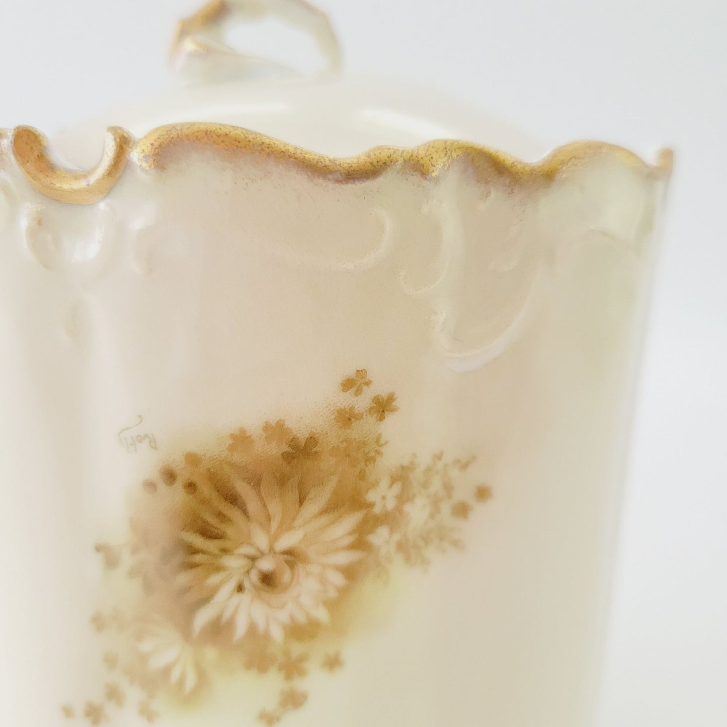 Antique Rosenthal Monbijou Brown & Green Floral Biscuit Cracker Jar c.1891-1906 Bavaria Germany