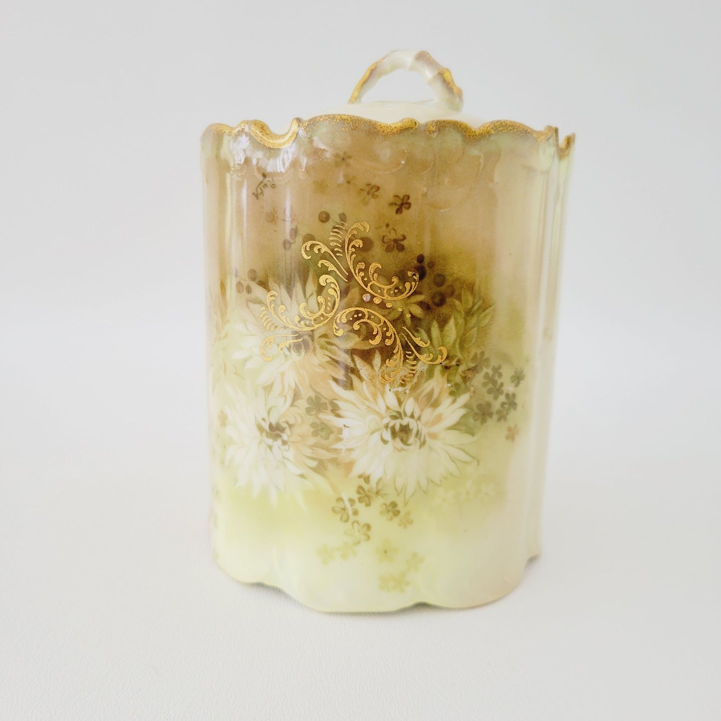 Antique Rosenthal Monbijou Brown & Green Floral Biscuit Cracker Jar c.1891-1906 Bavaria Germany