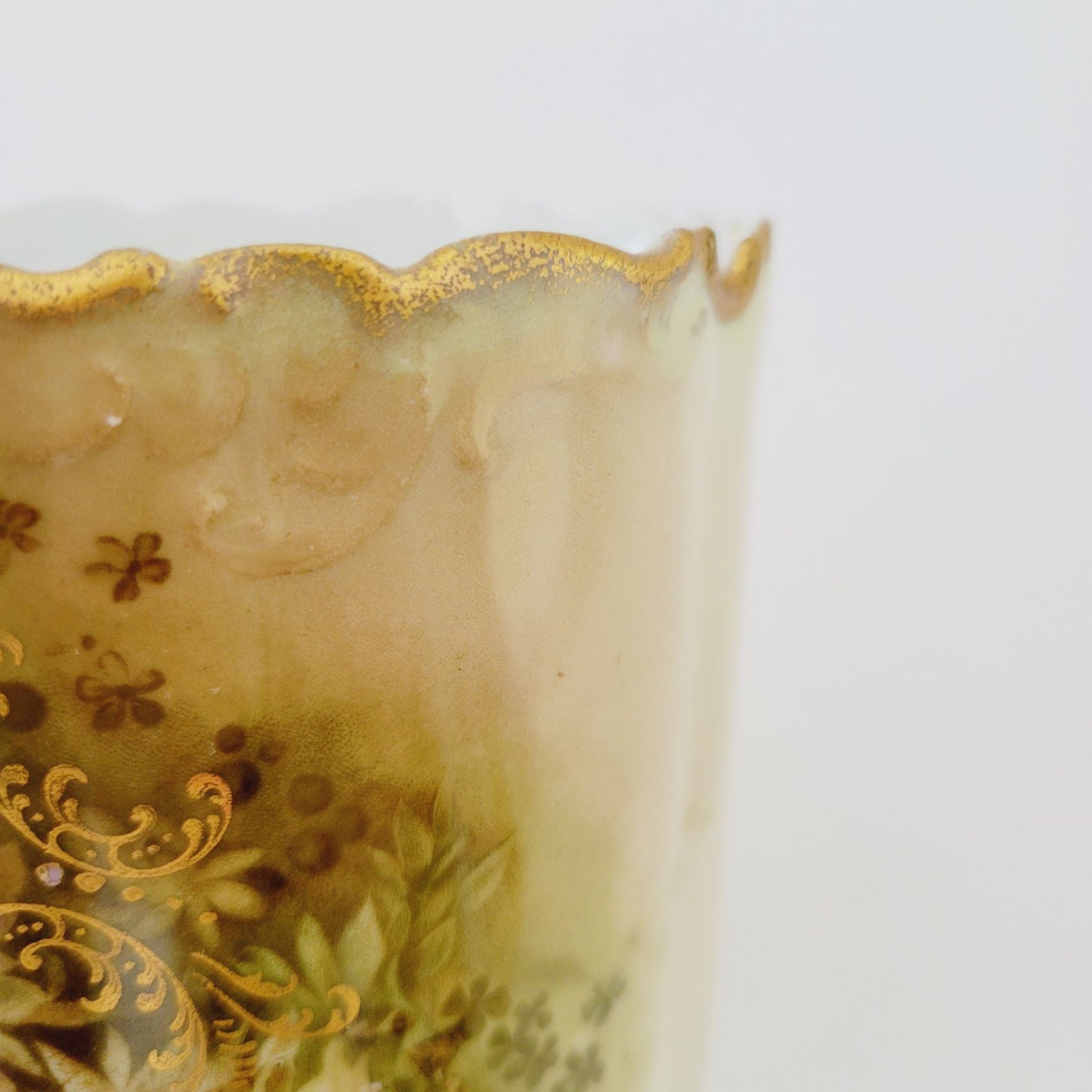 Antique Rosenthal Monbijou Brown & Green Floral Biscuit Cracker Jar c.1891-1906 Bavaria Germany